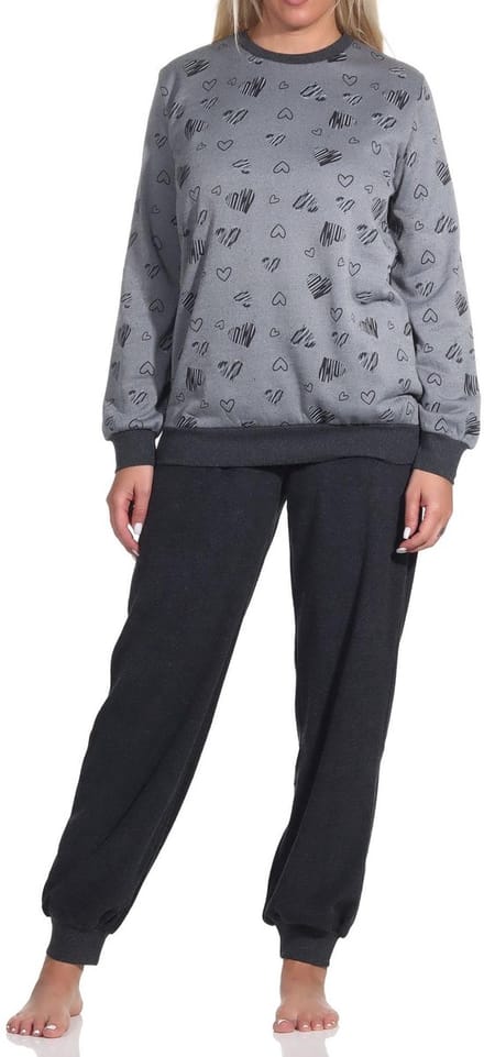 Dames badstof pyjama met manchetten Pyjama in grote hartjes look - ook in overmaten