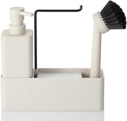 Dailygoods- Afwasmiddeldispenser 5-delig - Keuken Organizer - Zeepdispenser - Sponshouder - Handdoekhouder - Ruimtebesparend Design - Keukenorganizer
