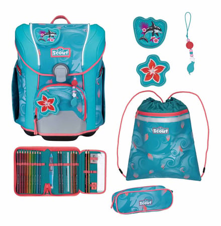 Scout schooltas Safety Light Micro Set 4-delig Aloha Lichtblauw