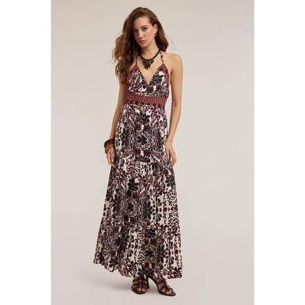 Motivi Long Summer Dress With Ethnic Pattern Brown Größe: 32 | Maxikleider Outlet | Damen | Braun
