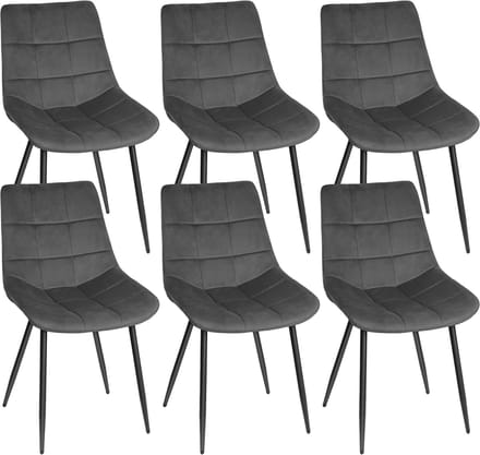 PIPIPOXER-Eetkamerstoel - Set Van 6 -metalen poten+flanel, donkergrijs