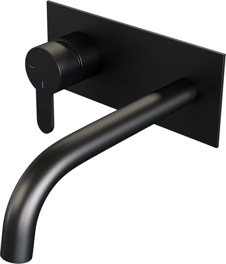 Brauer Black Edition inbouw wastafelmengkraan met gebogen uitloop en afdekplaat model D2 mat zwart