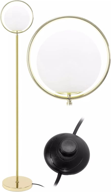TooLight Staande lamp - elegant goud & wit - 150 cm - glas & aluminium - met voetschakelaar