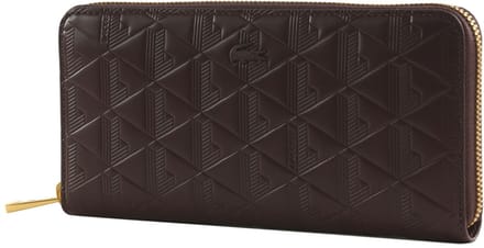 LACOSTE Leren portemonnee Zip Wallet Fudge donkerbruin