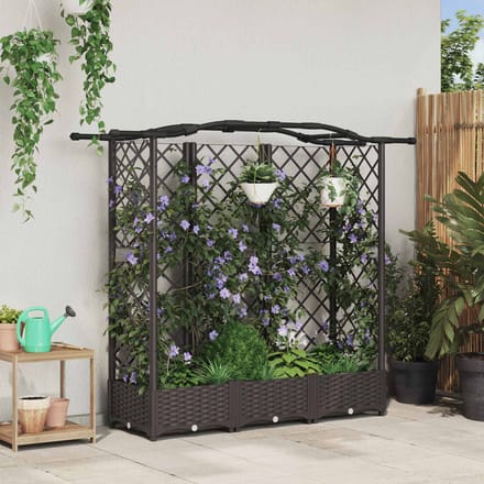 vidaXL Verhoogd Bed met Trellis en Dak Bruin 163 x 40 x 123 cm PP