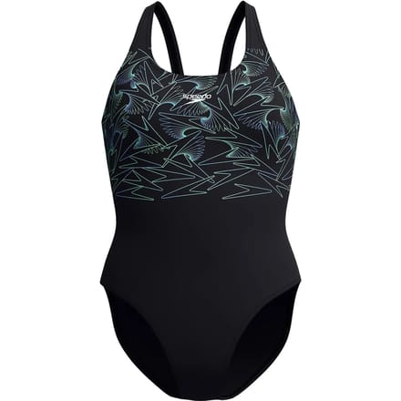 Speedo Hyperboom Placement Muscleback Dames - Chloorbestendig Sportbadpak Dames - Kleurvast Badpak Dames - Zwempak Dames met Muscleback - Zwart/Groen - 36