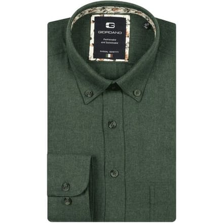 Giordano Overhemd Brando Wooltouch Melange Flanel Twill Groen / male