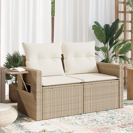 vidaXL - Tuinbank - 2-zits - met - kussens - poly - rattan - beige