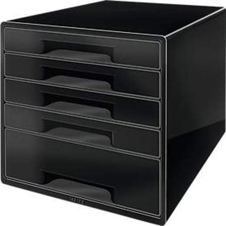 LEITZ® ladebox WOW CUBE 5214, 5 schuifladen, A4, polystyreen, zwart