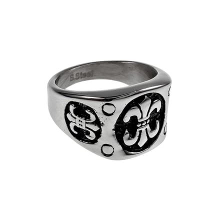 Stijlvolle Herenring met Fleur-de-lis Design - Gepolijste Roestvrij Staal (RVS)