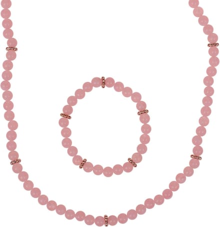 Kinderketting en Kinderarmbandje - Set - Roze gewolkte kraaltjes 6mm - Spacers - Elastisch