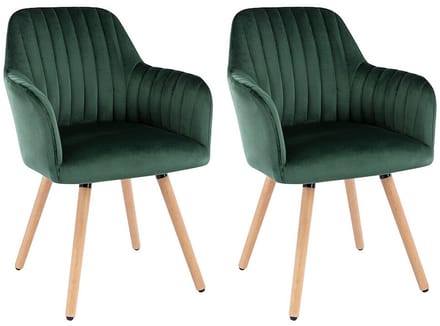 Vente-unique Set van 2 stoelen met armleuning - Fluweel en metaal met houteffect - Donkergroen - ELEANA