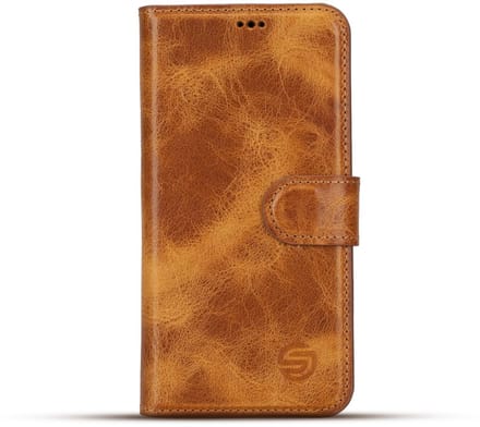 Solidenz hoesje geschikt voor iPhone 15 Pro Max – Echt leren Moda Bookcase met kaartsleuf – lichtbruin