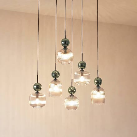 TK Lighting Hanglamp Sophia, 6-lamps, cognac/groen, 65 cm lang, E14