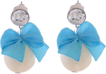 Behave - Oorbellen met blauwe strik en parelhanger - romantisch chic