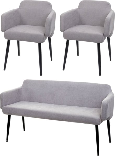 Eetkamerset MCW-L13, set van 2 stoelen + bankje Eetkamerset, stof/textiel ~ grijs
