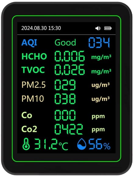 Luchtkwaliteitstester - Luchtmonitor - Binnenlucht Controleren - Multi-detectie meting - 2000mAh Batterij - Zwart