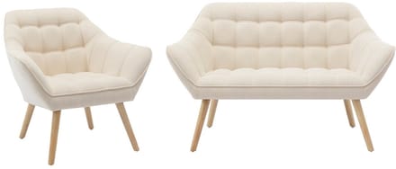 Vente-unique Tweezitsbank en fauteuil van beige stof CASERTA
