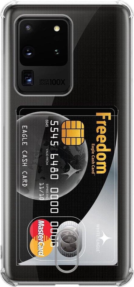 Geschikt voor Samsung Galaxy S20 Ultra Card Backcover | Transparant | Soft TPU | Shockproof | Pasjeshouder | Wallet