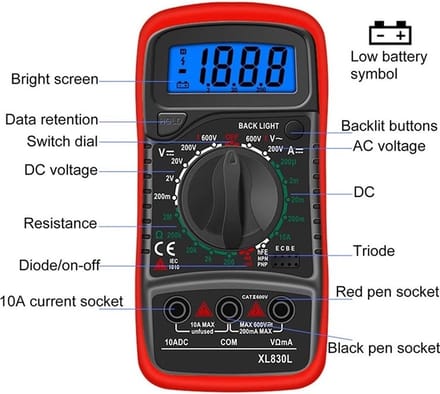 Multimeter digitaal met lcd scherm - elektronische digitale meter - Rood, Default