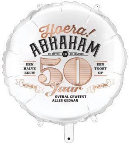 Folieballon Wit - Abraham 50 - 45 cm - Helium- en Luchtvulling