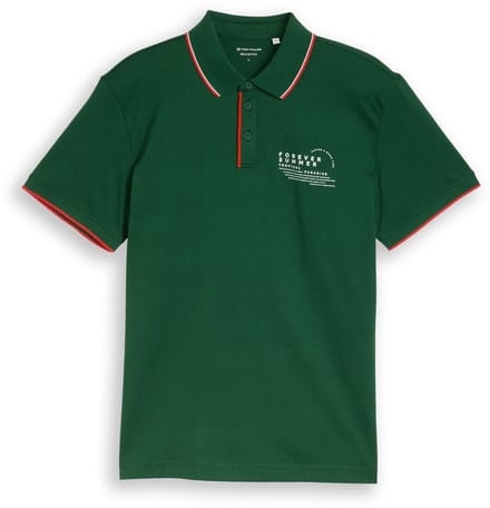 Tom Tailor - Jersey poloshirt met print - Maat M - Garden Green