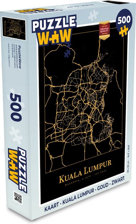 Puzzel Kaart - Kuala Lumpur - Goud - Zwart - Legpuzzel - Puzzel 500 stukjes