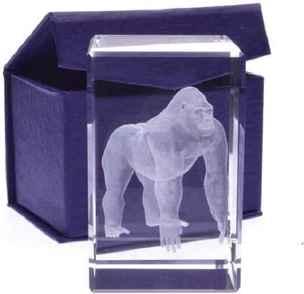 Glasblokje Gorilla 3D – Lasergravure in Glas – Cadeauverpakking 8 cm