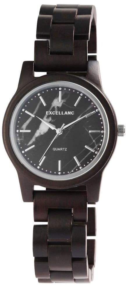 EXCELLANC Excellanc unisex-polshorloge van echt hout met marmeren wijzerplaat