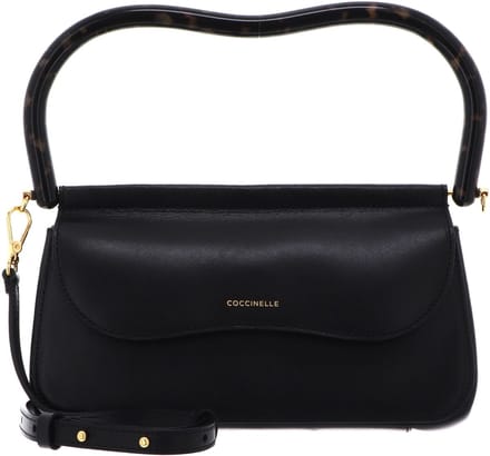 COCCINELLE Leren handtas schoudertas Cora Handbag Calf Smooth Leather Noir zwart