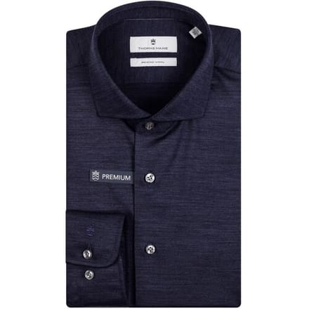 Thomas Maine Overhemd Roma Modern Kent 120s Jersey Merino Navy / male