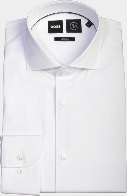 BOSS Hank slim fit overhemd - popeline - wit - Strijkvriendelijk - Boordmaat: 37