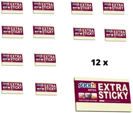 Stick'n Extra Sticky - Sticky Notes - 76x127mm - Pastel Geel - 12 Memoblokken