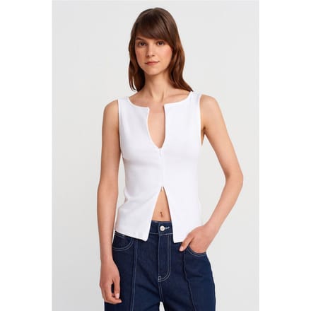 Mouwloze Slim-Fit Jersey Blouse Met Rits