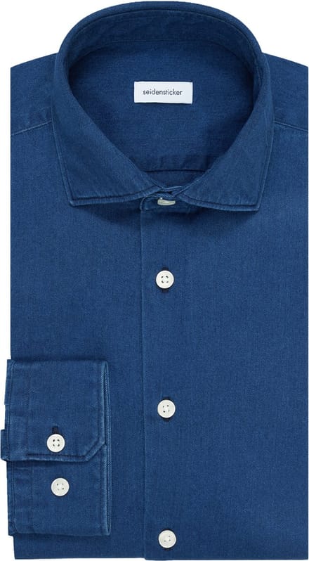 Seidensticker regular fit overhemd - twill - blauw - Strijkvrij - Boordmaat: 40