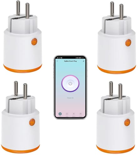 4 stuks Smart Power Plugs: Zigbee Smart Plug met meet- en timerfunctie, Tuya App Control, notification push, Zigbee Hub vereist, 16A stopcontact, compatibel met Alexa, Google Home