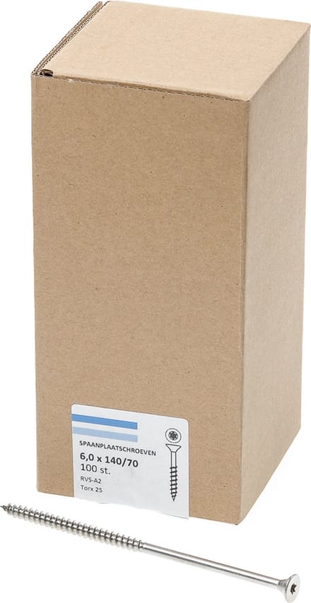 Spaanplaatschroef rvs-a2 pk tx-25 6.0x140/70