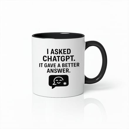 “I Asked ChatGPT, It Gave a Better Answer” Wit-Zwarte Mok – Grappige AI Quote Print – 330 ml Koffiebeker