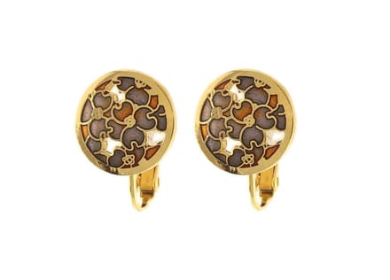 Behave - Oorclips dames - bloemmotief - bruin en grijs - 1 cm
