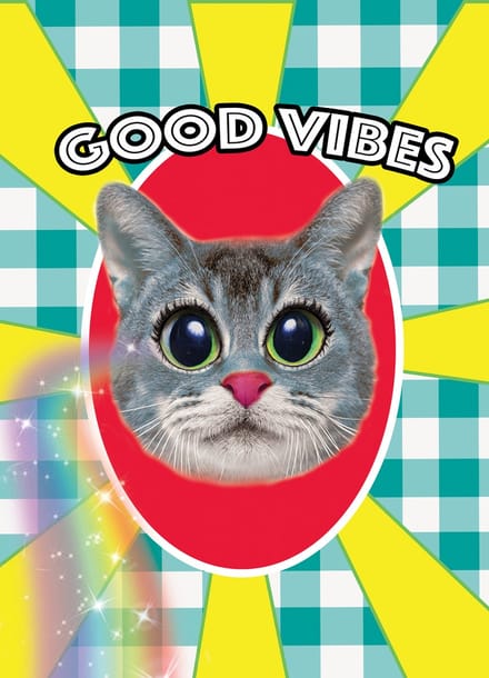 Kunstboer Kaart “good vibes” 10 st - kat poes