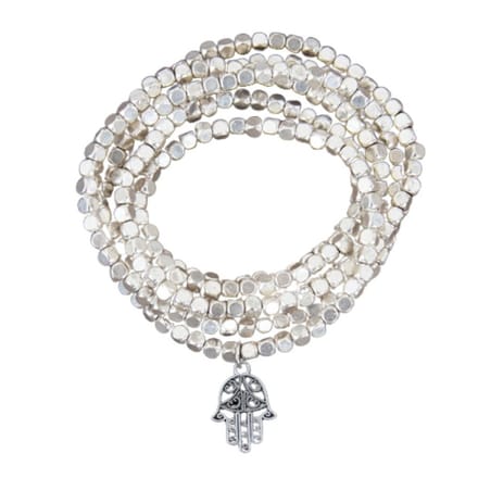 Marama - wikkelarmband Hamsa Hand Zilver - elastisch - damesarmband - 106 cm.
