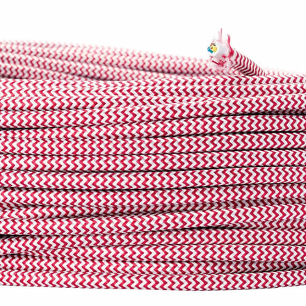 Textielkabel 5 meter voor lampen - 3 aderig kunststof snoer met aarde, rood wit