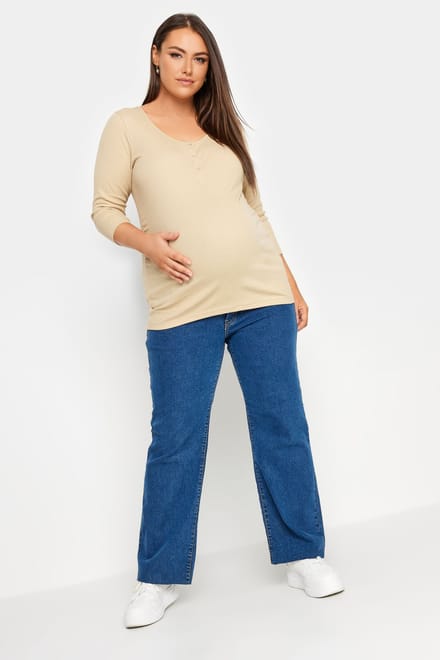 Bump It Up Maternity Geribbelde Top Met Drukknopen In Beige Size 48