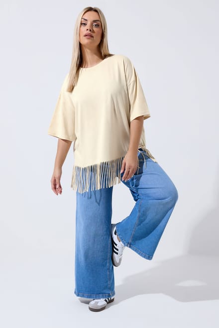 Limited Collection Natuurbruine Strandtop Met Kwastjes Size 46