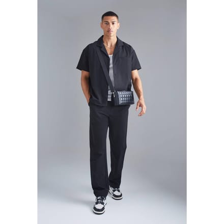 Technical Stretch Boxy Shirt & Trouser Set | Black | Size Medium