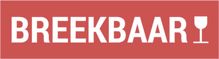 Breekbaar sticker met glas, oranje wit 200 x 50 mm