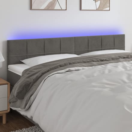 vidaXL - Hoofdbord - LED - 200x5x78/88 - cm - fluweel - donkergrijs