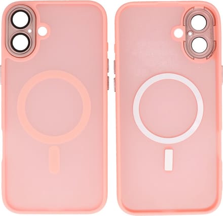 MagSafe Hoesje Geschikt voor iPhone 16 Plus - Mat-Transparent met Camera Beschermer Case - Roze