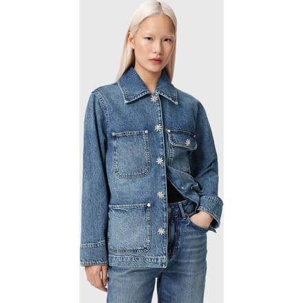 AllSaints Bex Denim Jacket Mid Indigo Taglia: M | Giacche di jeans Outlet | Donna | Blu