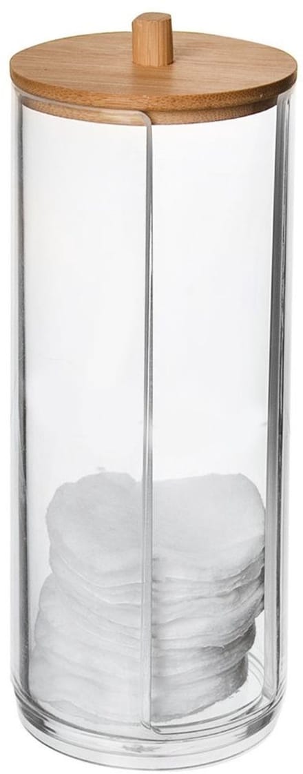 Orion Whitney - Cosmetische Wattenhouder - Acryl - Bamboe Deksel - 7cm x 17.5cm